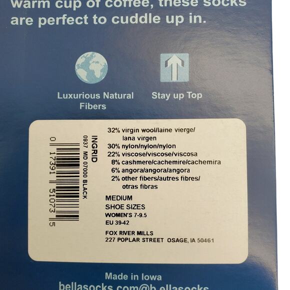 Fair Isle Wool Cashmere Blend Sock Medium Black Red B.Ella Crew INGRID Cozy Gift - Picture 6 of 6